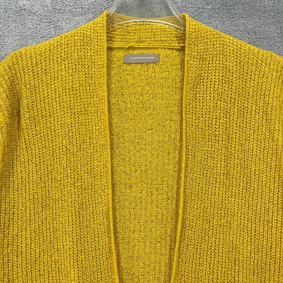Anthropologie Cardigan Sweater Women Mustard Yellow Tight Knit Open Front Winter - Picture 3 of 11